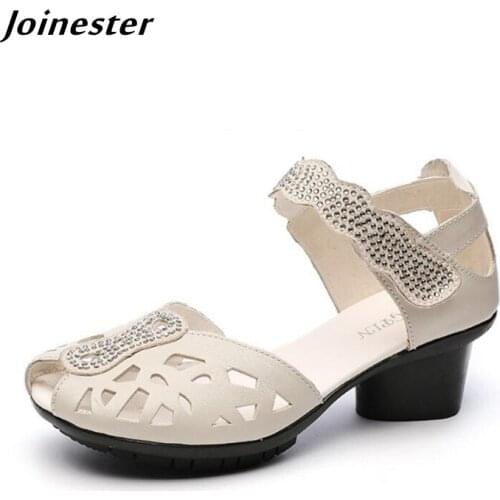 Genuine Leather Women Sandals Hollow-out Open Toe High Heels Ladies Summer Shoes Chunky Heel Dress Pumps босоножки женские 2021