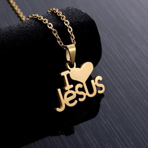 Fashion Religion I LOVE You Jesus Pendant Necklace gold color Stainless Steel Jewelry chain for women gift free shipping