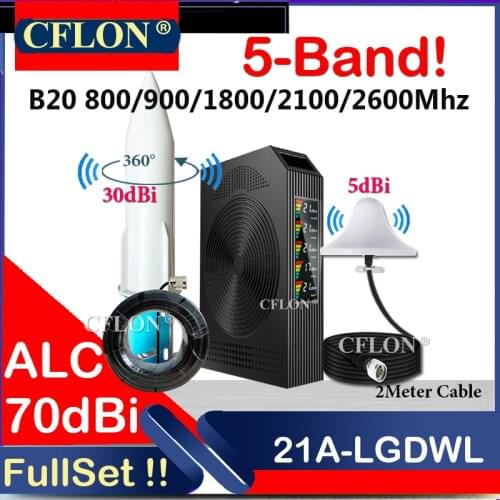 4G Cellular Amplifier Five-Band B20 800 900 1800 2100 2600Mhz Four-Band CellPhone GSM Repeater 2G 3G 4G Signal Booster Repeater