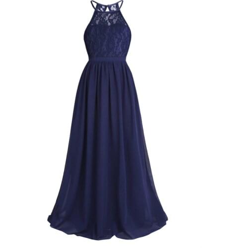 Kids Lace Princess Flower Girl Dresses Chiffon Sleeveless Halter Evening Party Dress Princess Wedding Birthday Party Dress