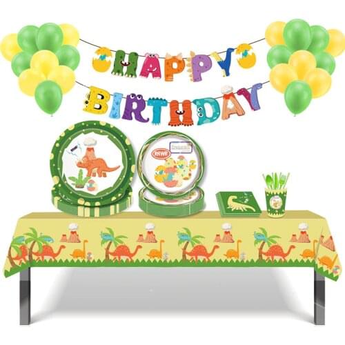 Dinosaur Theme Party Tableware Set Party Holiday Paper Plate Paper Towel Paper Cup Straw Balloon Set abc303