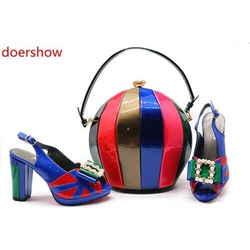 Doershow 2018New Design African High Heels Shoes And Bag Set For Party Summer Rhinestone Woman Slipper Shoes And Bag Set SMQ1-10