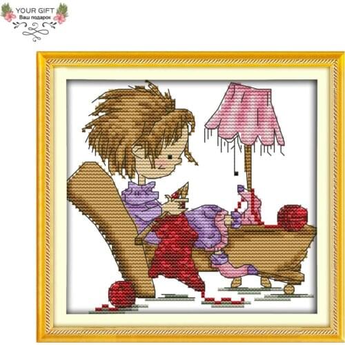 Joy Sunday C840 14CT 11CT Counted and Stamped Home Decor Learn Knitting Needlework Needlepoint Embroidery DIY Cross Stitch kits