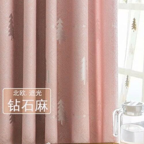 Dreamwood High Quality Thickening Linen Trees Jacquard Gray/Pink/Blue Available Blackout Finished Curtains For Living Room
