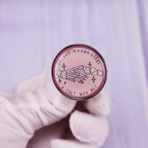 Do You Wanna Start A Cult With Me Pin Badge Skeleton Hands brooch Jackets Jeans Fashion Jewelry Accessories