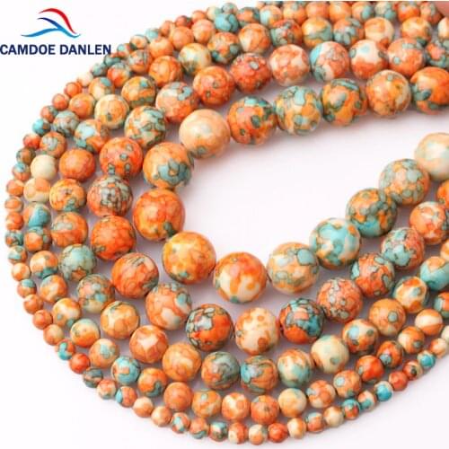 CAMDOE DANLEN Natural Stone Orange Blue Dots Rainbow Stone Round Loose Beads Fit Diy Handmade Charms Spacer Beads Jewelry Making