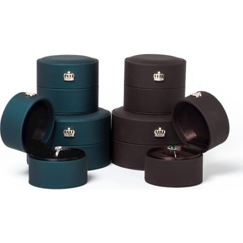 Crown Gold Label Decoration Round Pu Leather Jewelry Box Ring Earrings Necklace Built-in Card Slot Removable 2 Color Available