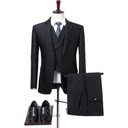 Black Customize Made Mans Suits For Wedding Party Suit Dinner Suit Groom Wear Best Man Wear Three Pieces Suit(Jacket+Pants+Vest)