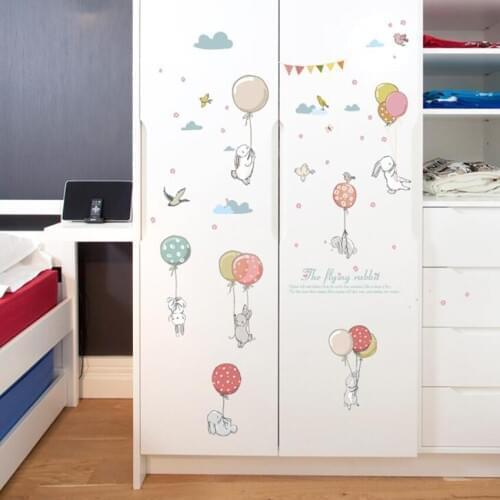 Colorful Rabbits Balloons Kids Wall Decals Stickers Peel and Stick Removable Wall Stickers for Kids Nursery Bedroom, 50x70cm