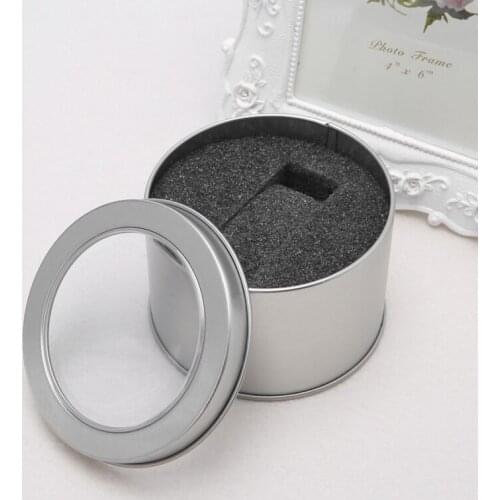 Round Metal Jewelry Wrist Watch Display Box Storage Organizer Case With Cushion