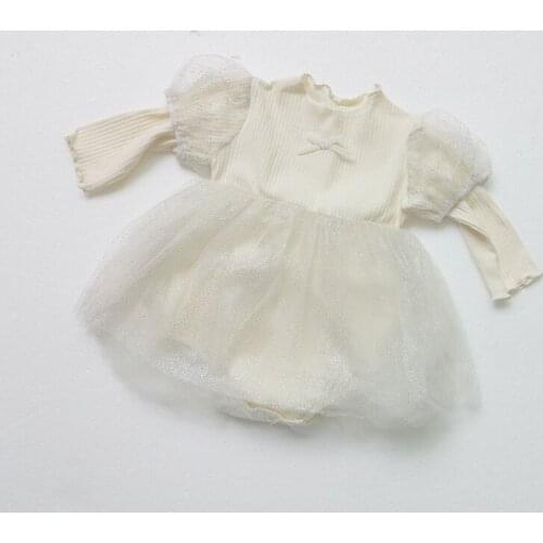 Summer Baby Girls Fashion Mesh Stiching Puff Sleeve Romper