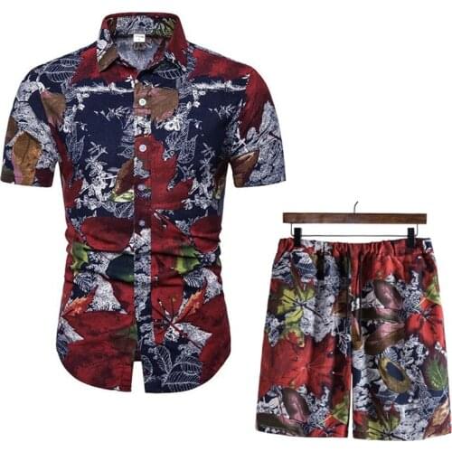 Mens 2 Pieces Set Beach Hawaiian Shirts and Shorts Men Streetwear Harajuku Casual Shirt Set Men Summer Short Sleeve Floral Suits