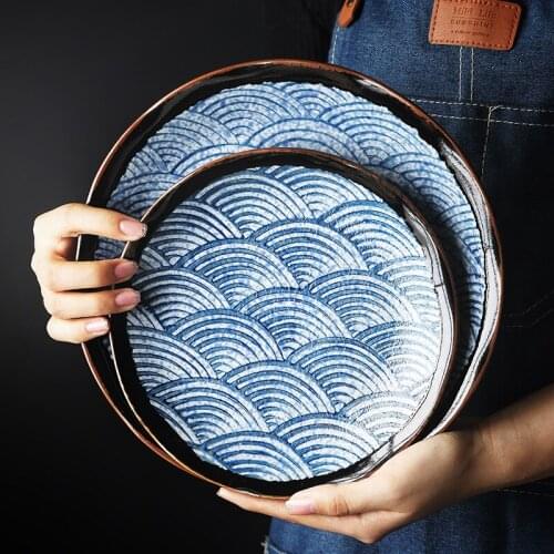 RHE Ceramic Plate set Round Pizza Steak plate Dessert Food Tray Porcelain Tableware Dinner tableware set