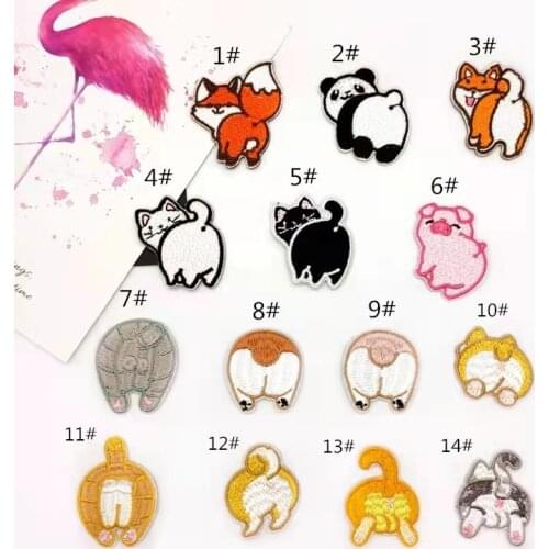 Iron on Patches Embroidery for Clothes Stickers Badges Cartoon Animal Cat Dog Buttocks Twisting Washable DIY T-shirt Jeans Bags