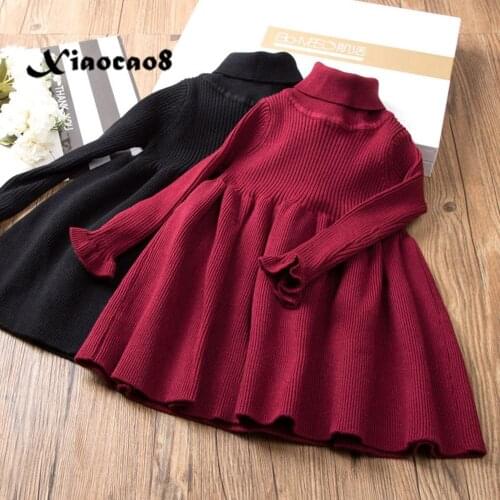 New Winter Kids Thick Turtleneck Knit Sweater Dresses for Girls Solid Warm Plush Princess Dress Toddler Baby Girl Fall Clothes