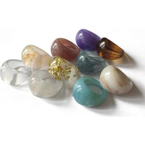 2021 New Colorful Transparent Acrylic Irregular Marble Pattern Ring Resin Tortoise Rings for Women Girls Jewelry