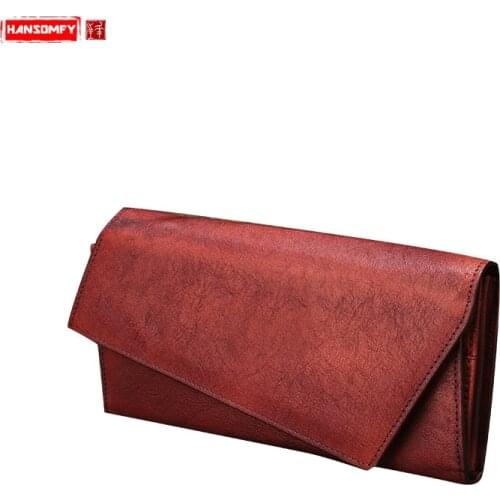 New Retro Simple Women Clutch Bag Manual Vertical Long Wallets Toe Cap Genuine Leather Personality Female Card Holder Wallet