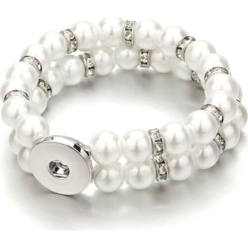 New 18mm Snap Jewelry Multilayer 10mm Crystal Pearls Bead Snap Bracelet Fit Snap Buttons Jewelry Handmade Summer Beaded Bracelet