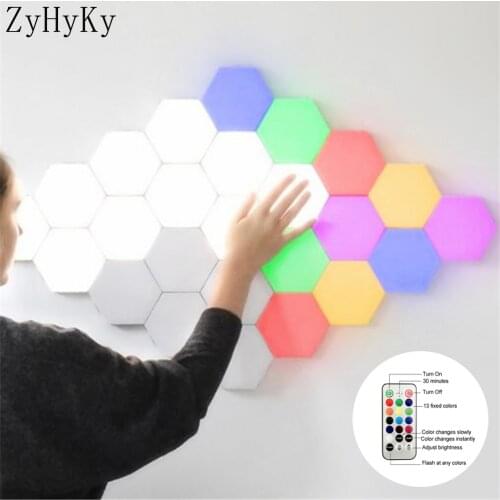 ZyHyKy New RGB Remote And Touch Control LED Night Light Hexagonal Wall Lamp Bedroom Decoration Touch Sensor Quantum Light