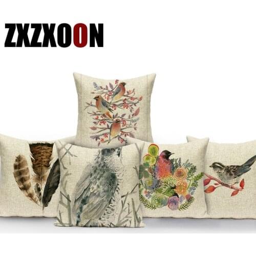 Pastoral Flowers and Birds Lovely Animals Parrot Polyester Sofa Decorative Pillow Cover Cushion for Living Room Decoration