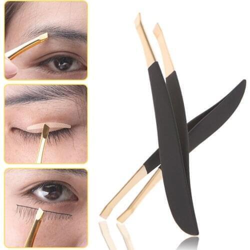 Excellent Quality Eyebrow Tweezer Golden Head Slanted Stainless Steel Tweezer Trimmer Eyelash Clip Hair Removal Makeup Tool