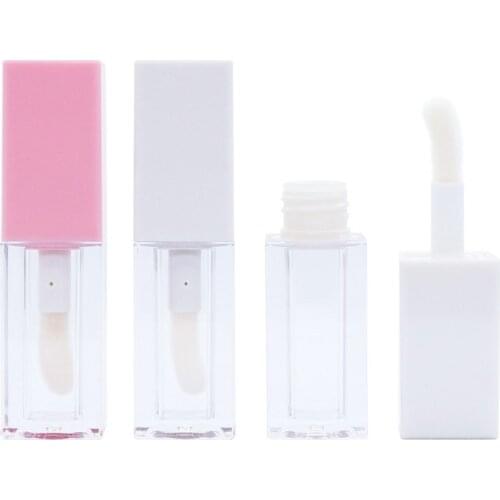 Empty Big Brush Doe Foot Lip Gloss Tubes Square Lip Gloss Containers White Pink Lipgloss Packaging 5ML Lipgloss Tubes Big Brush