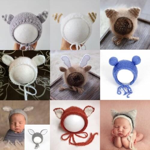 Newborn Photography Props Accessories Cartoon Ear Cap Baby Caps Hats Knit Crochet Beanie Hat Studio Shooting Newborn Photo Prop