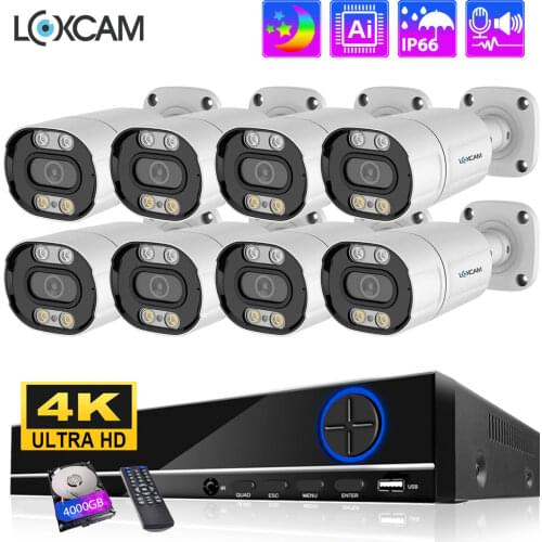LOXCAM H.265+ 8CH 4K CCTV System 8MP POE NVR Kit Two Way Audio Indoor Outdoor Full Color Night Camera Video Surveillance Set P2P