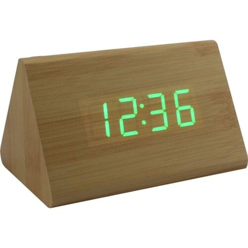 LED Wooden Clock Large Display Digital Alarm Clock Triangle Wooden Desertador Electronic Desktop Alarm Clock Without Noise
