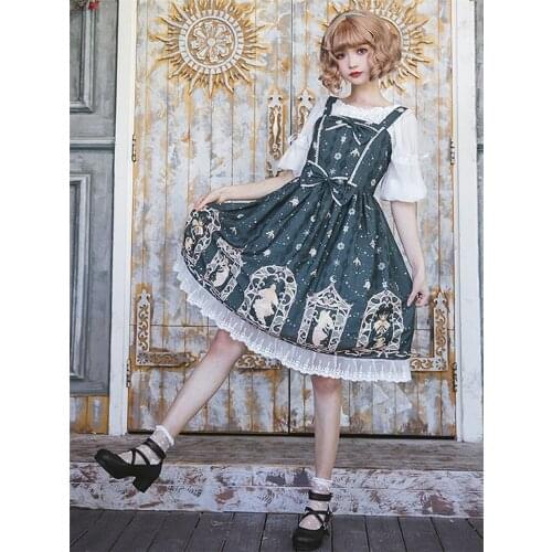 Gothic Summer Sleeveless Lolita Jsk Suspender Dress Vintage Lace Loli Kawaii Cosplay Costume Cute Mori Goth Japanese Tea Party