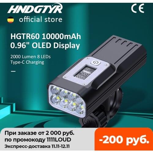 HNDGTYR 10000mAh Bike Light with OLED Display Rechargeable Bicycle Headlight Flashlight Type-C Charging 2000LM Lamp HGTR60 Lamp