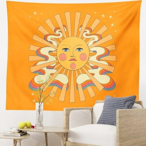 Vintage Sun Tapestry Wall Hanging 80S Rainbow Decor Fabric Home Bedroom Decoration Vintage Hippie Background Cloth Wall Covering