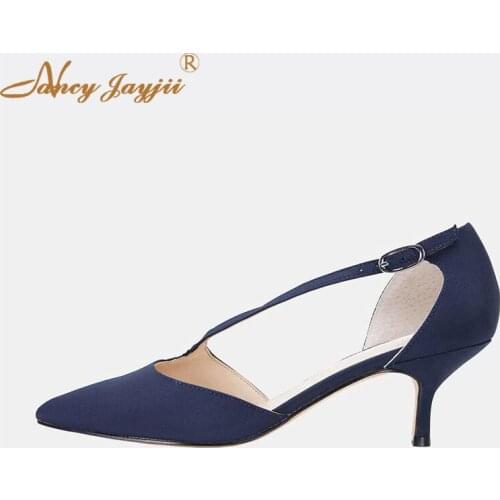 Women Shoes Ladies Sandals Blue Solid High Thin heels Buckle Strap Ankle-Wrap Casual Classics Fashion Mature Nancyjayjii 2019