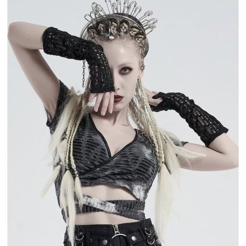 PUNKRAVE Womens Gothic Daily Mesh Lace Long Gloves Hollow Out Fingerless Casual Club Gloves