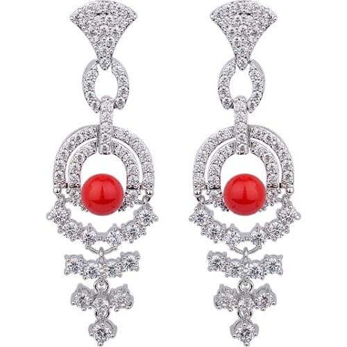 High Quality Plant White Gold Cubic Zirconia Red Pearl Silver Stud Earrings For Women Accessories GLE4247Y