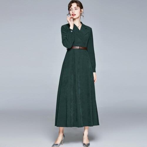 ZUOMAN Women Autumn Winter Elegant Blazer Dress Festa High Quality Long Office Party Robe Femme A-Line Designer Green Vestidos