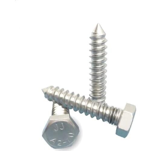 10/20PCS M6 M8 M10X16x20x25x30x35x45 GB5285 DIN571External hexagonal self-tapping 304 stainless steel all-tooth wood tooth screw