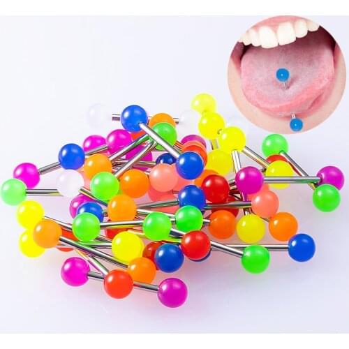 10pcs Acrylic Tongue Ring Barbell Stud Nipple Rings Piercing Luminous Glow Bar Cartilage Helix for Women Ear Body Jewelry 14G