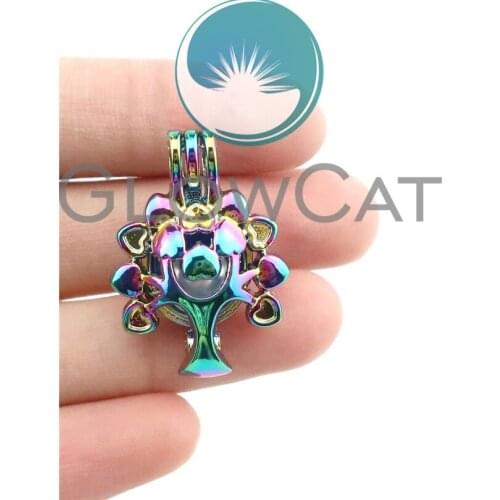 10x C691 Rainbow Flower Tree Beads Locket Cage Pendant Making Perfume Essential Oil Diffuser Statement Jewelry