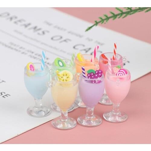 2Pcs/set 45.3*21.8mm Resin Fruit slices Milk tea cup Fruit juice Miniature Craft Play Doll House Toy