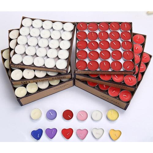 50pcs/set Tea Wax Candle Birthday Wedding Party Candle Candlelight Dinners Candle Romantic Decorative Candles In Aluminum Cups