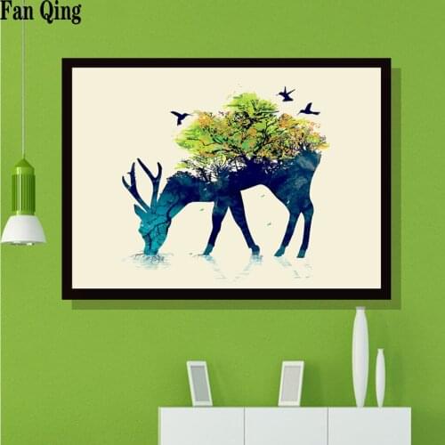 5d diy diamond painting full embroidery Abstract painting deer and flowers sale Home decor square round rhinestones gift
