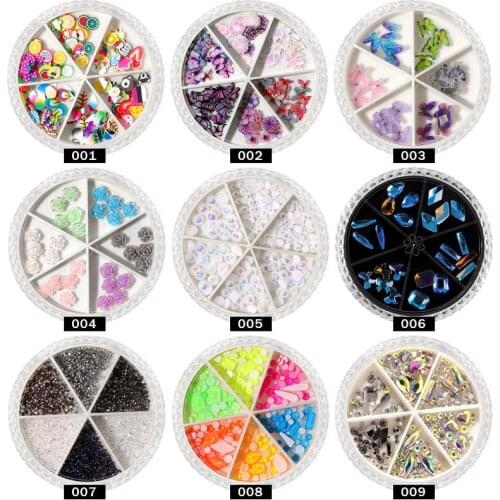 6 Grids/wheel DIY Mixed Nail Art Rivet AB Rhinestones Butterfly Crystal 3D Decorations Alloy Nail Studs Jewelry Sequins Manicure