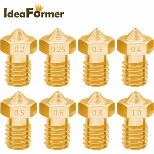 2pcs3D Printer Accessories Full Metal M6 threaded nozzle 0.2/0.25/0.3/0.4/0.5/0.6/0.8/1.0mm for 1.75mm/3.00mm filamnet for V5/V6