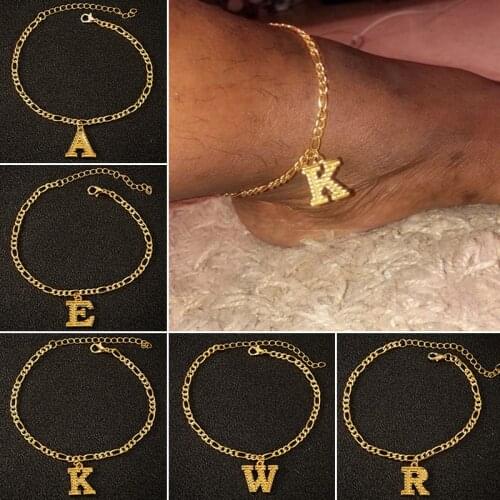 Boho Gold Chain Initial Anklets Bracelets for Women A-Z 26 Letter Anklet Stainless Steel Ankle Beach Foot Jewelry Best Gifts