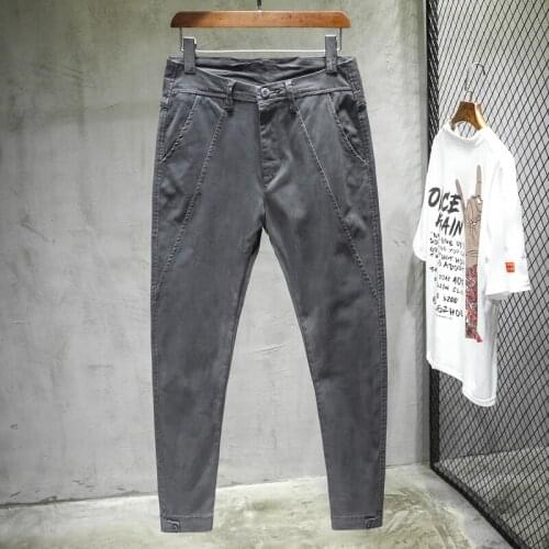 Pure Cotton Mens Casual Pants Autumn New Solid Color Slim Splicing Youth Fashion Street Hip Hop Harem Trousers Black Gray Khaki