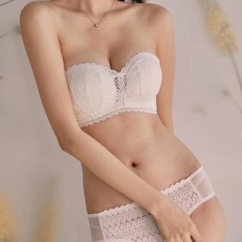 Sexy Bra Set Lace 1/2 Cup Cotton Small Chest Push Up Bra Underwear Set Side Strap Buckle Detachable Shoulder Dress Intimates