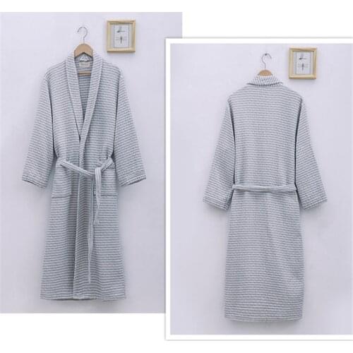 Japanese robe kimono cotton gauze bathrobe beauty salon yukata couple autumn winter plus size pajamas unisex striped nightgown