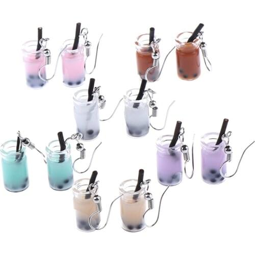 Hot Summer cool personality funny creative beverage earrings pearl milk tea ear hook