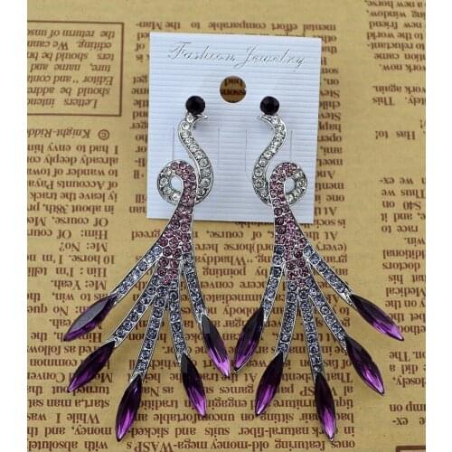 Cute Peacock Drop Earrings for Women Full Rhinestone Crystal Animal Shape Earring Party Jewelry pendientes New Year Gift